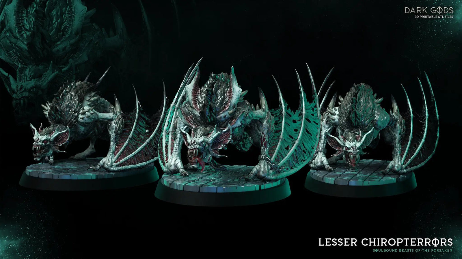 3D printed Lesser Chirropterrors miniature by Last Hope Miniatures, featuring detailed dragon-like creature with wings and menacing stance.