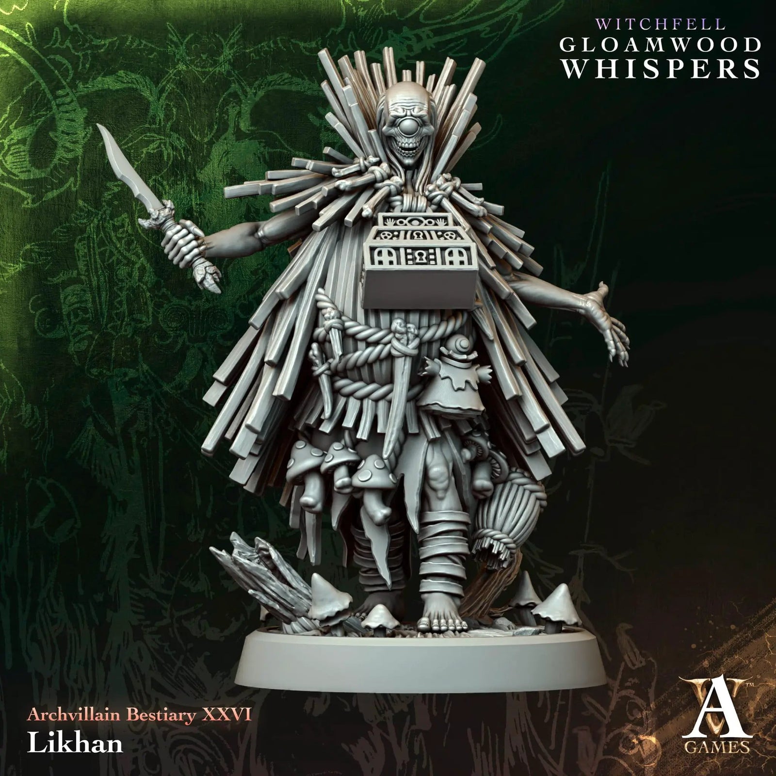 3D printed Likhan miniature by Archvillain Games for Last Hope Miniatures, detailed fantasy character in a dynamic pose.