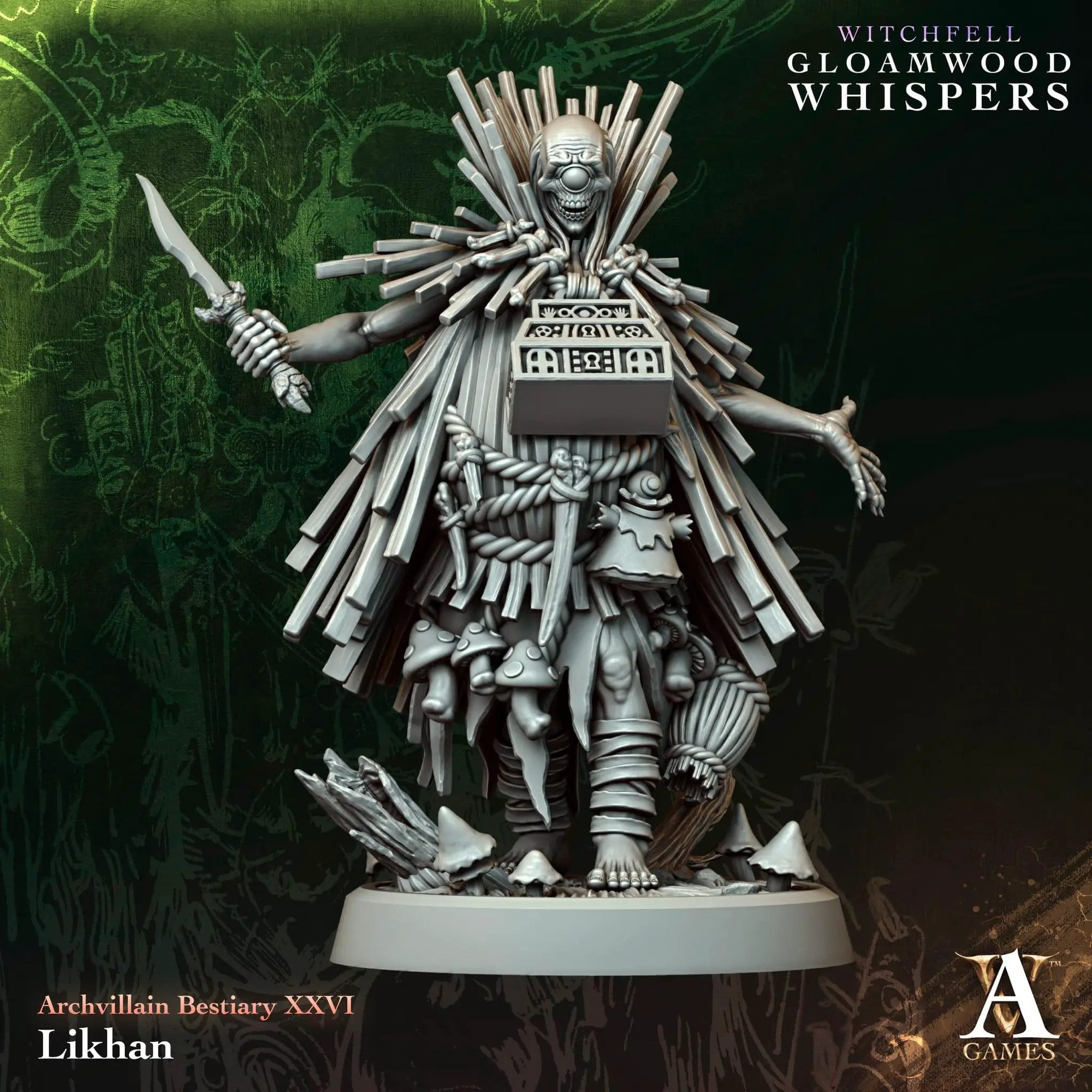 3D printed Likhan miniature by Archvillain Games for Last Hope Miniatures, detailed fantasy character in a dynamic pose.