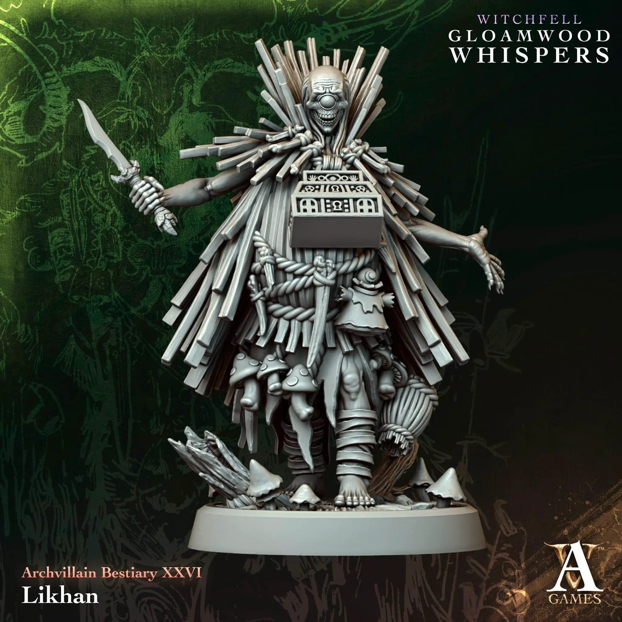3D printed Likhan miniature by Archvillain Games for Last Hope Miniatures, detailed fantasy character in a dynamic pose.