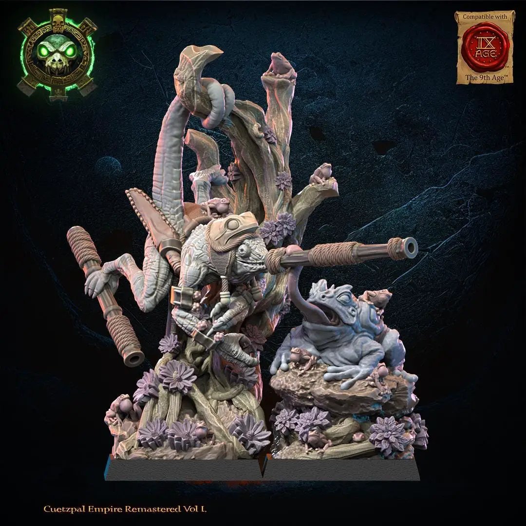 3D printed Lizard Kin Heroine miniature by Lost Kingdom Miniatures, featuring detailed reptilian character with armor and weapons.