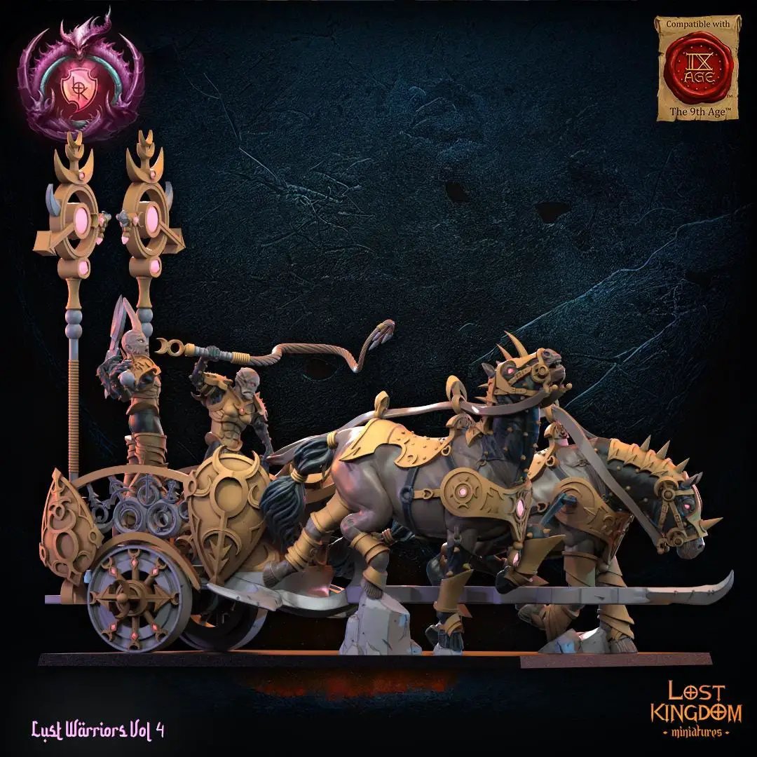 3D printed Lust Chosen Chariot miniature by Lost Kingdom Miniatures, featuring detailed design and intricate craftsmanship.