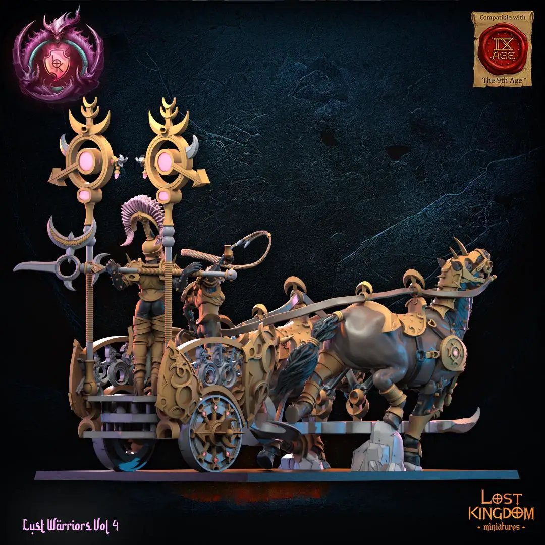 3D printed Lust Chosen Chariot by Lost Kingdom Miniatures, detailed fantasy miniature model for tabletop gaming.