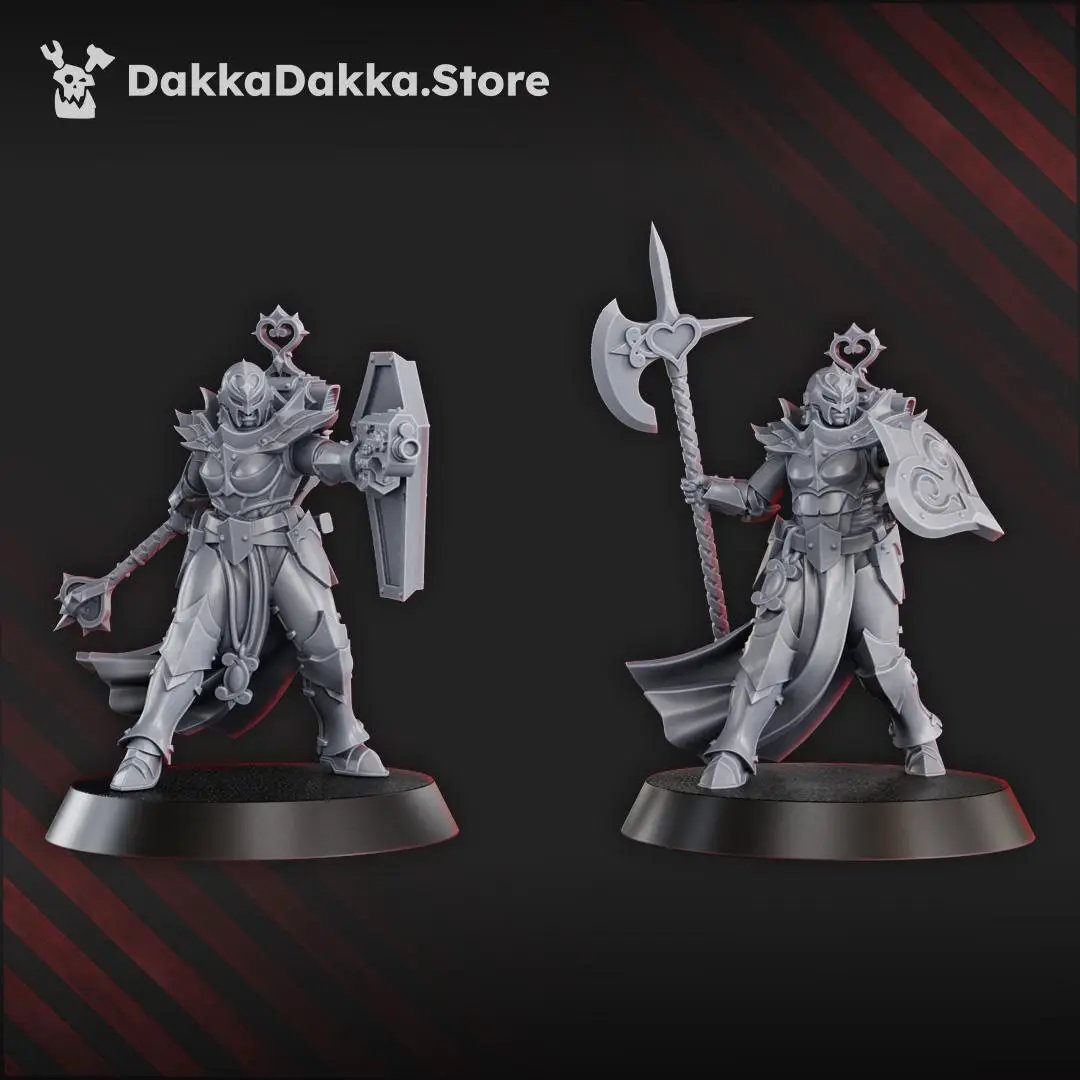 Five 3D printed Maidens of Praesidium miniatures by Last Hope Miniatures, detailed figures for tabletop gaming.