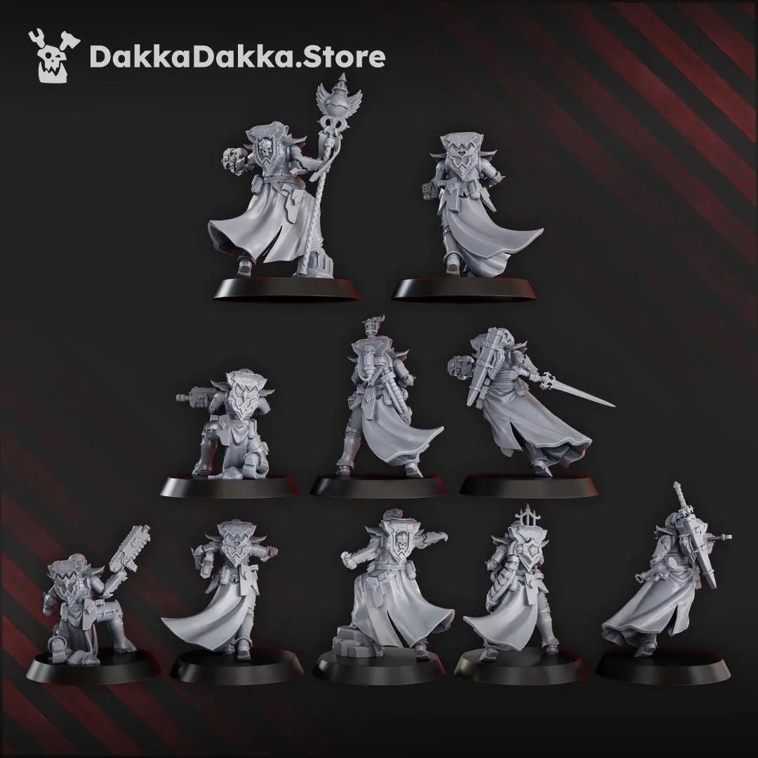 Set of 10 3D printed Maidens of Vengeance miniatures by Last Hope Miniatures from DakkaDakka, detailed fantasy tabletop figures.