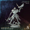 3D printed Malrik the Gravebinder miniature by Last Hope Miniatures for Archvillain Games, shown in detailed view.