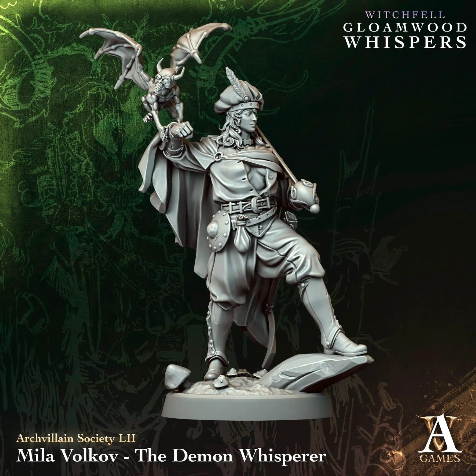 3D printed Mila Volkov miniature by Archvillain Games from Last Hope Miniatures, detailed figure with intricate design and dynamic pose.