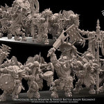 3D printed Minotaur Battle Ready Regiment with weapons and shields by Last Hope Miniatures for Avatars of War.