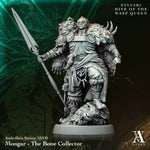 3D printed Mongar the Bone Collector miniature by Last Hope Miniatures for Archvillain Games, detailed fantasy tabletop figure.