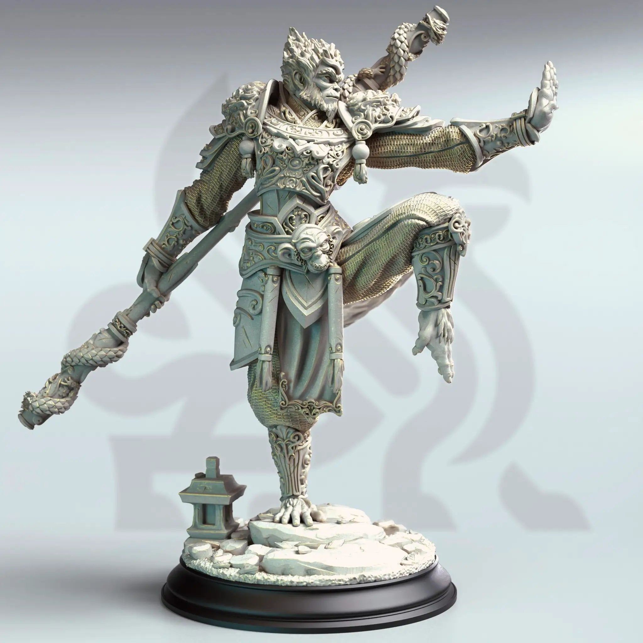 3D printed Monkey King Wukong figure by Last Hope Miniatures, featuring detailed design and dynamic pose on a plain background.