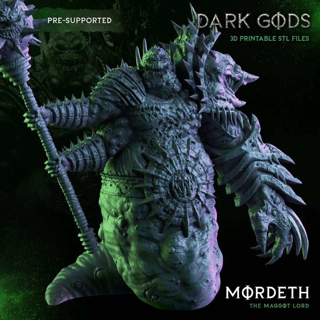 3D printed Mordeth the Maggot Lord miniature by Last Hope Miniatures, showing detailed insectoid creature with menacing features.