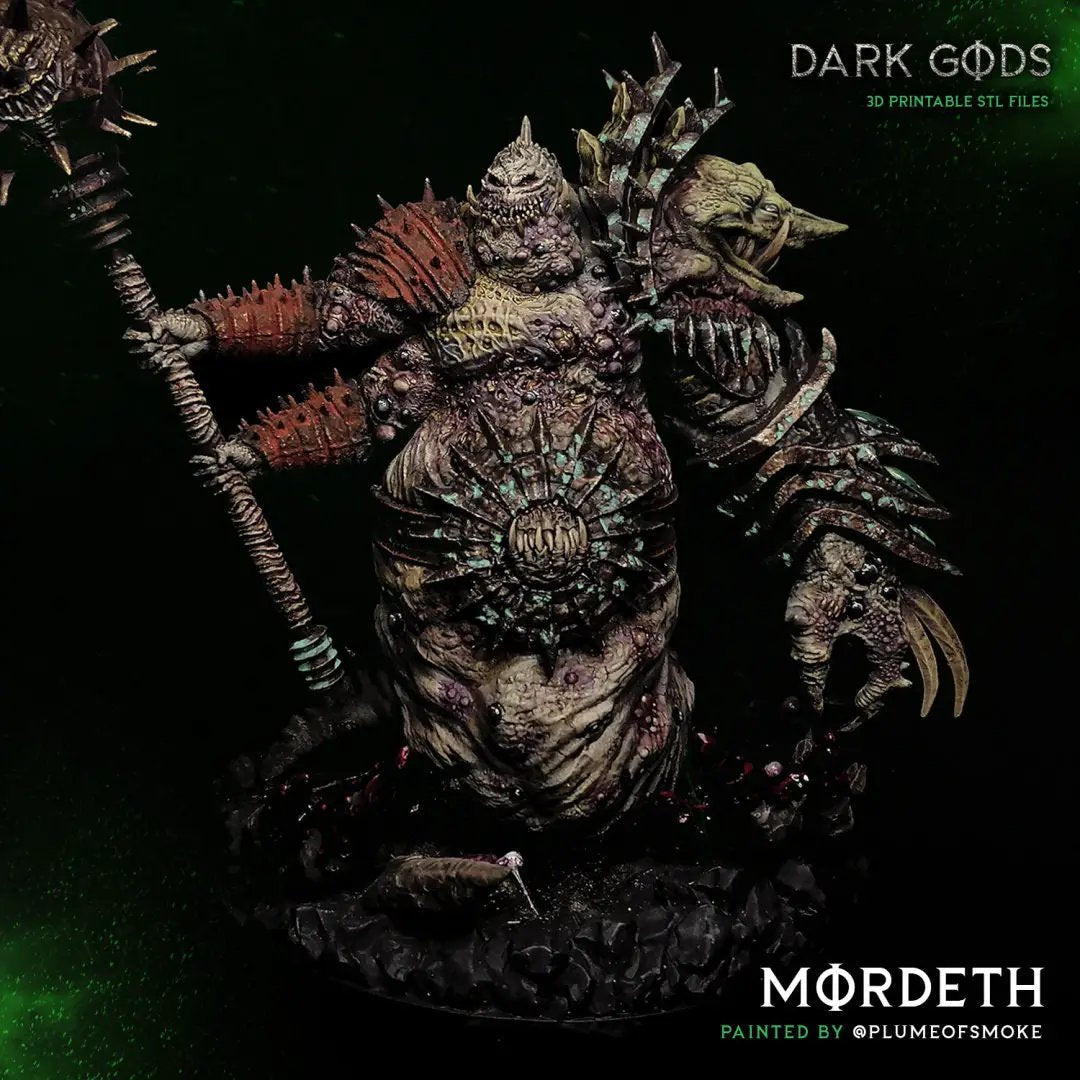 3D printed Mordeth the Maggot Lord miniature by Dark Gods Miniatures, detailed insectoid creature with menacing features, by Last Hope Miniatures.