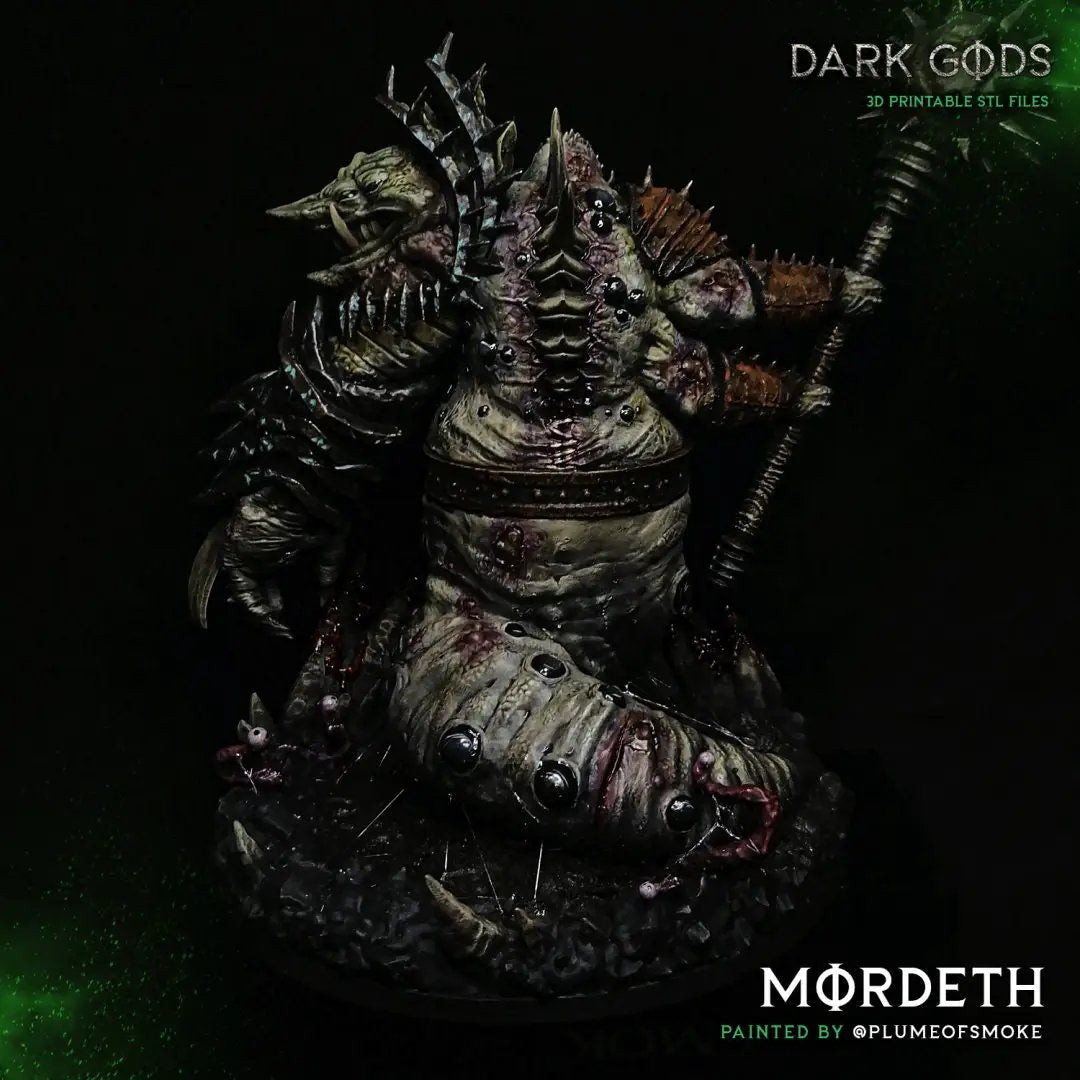 3D printed Mordeth the Maggot Lord miniature by Last Hope Miniatures, detailed dark fantasy figure with intricate textures and monstrous features.