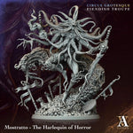 3D printed Mostratto Harlequin of Horror miniature by Last Hope Miniatures, detailed, colorful character from Archvillain Games.