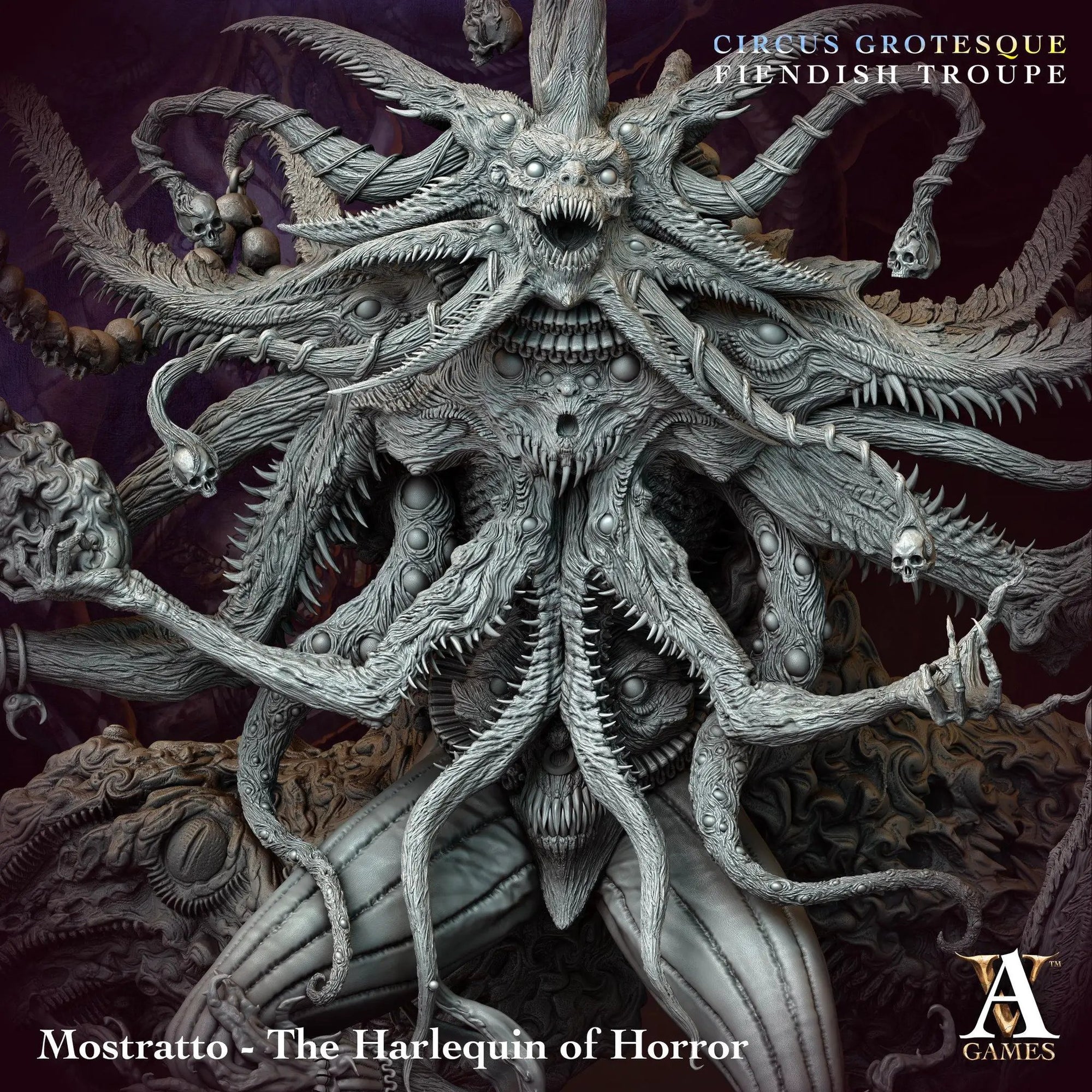3D printed Harlequin of Horror Miniature from Last Hope Miniatures, designed by Archvillain Games, featuring intricate horror-themed details.