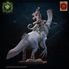 3D printed mounted lizard kin heroine miniature by Lost Kingdom Miniatures, detailed figure on horseback with fantasy armor.