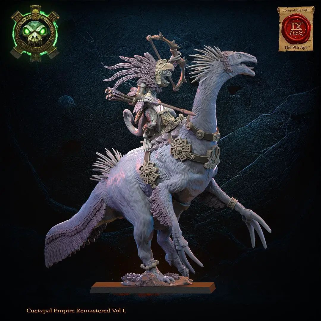 3D printed mounted lizard heroine miniature by Lost Kingdom Miniatures for Last Hope Miniatures, detailed lizard and rider figure.