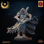 3D printed Night Elf Arbalest Hero model by Lost Kingdom Miniatures, featuring intricate armor and a large crossbow.