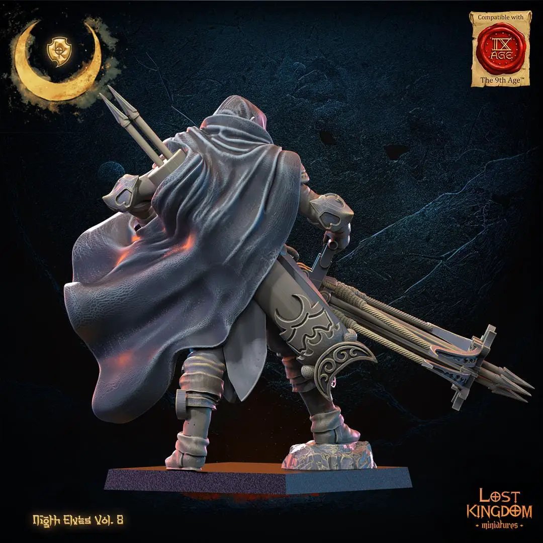 3D printed Night Elf Arbalest Hero miniature by Lost Kingdom Miniatures, detailed fantasy figure with bow and armor.