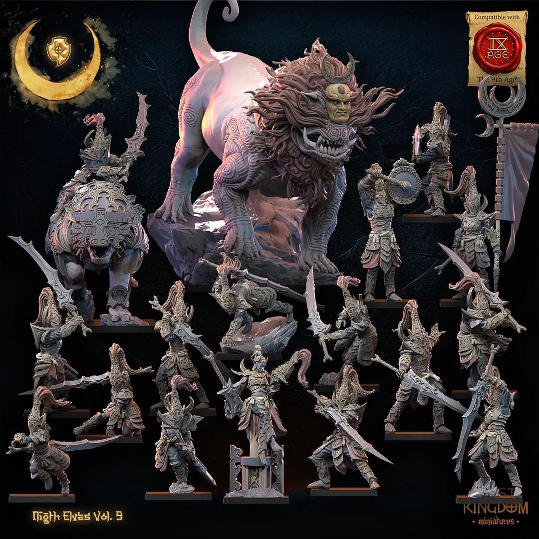 3D printed Night Elf Hero Beast Rider miniature by Last Hope Miniatures, showcasing detailed elf warrior with mounted beast.