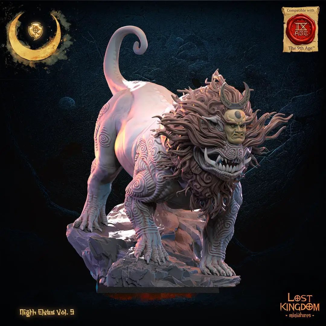 3D printed Night Elf Lion Beast miniature by Last Hope Miniatures from Lost Kingdom Miniatures, detailed fantasy creature with intricate design.