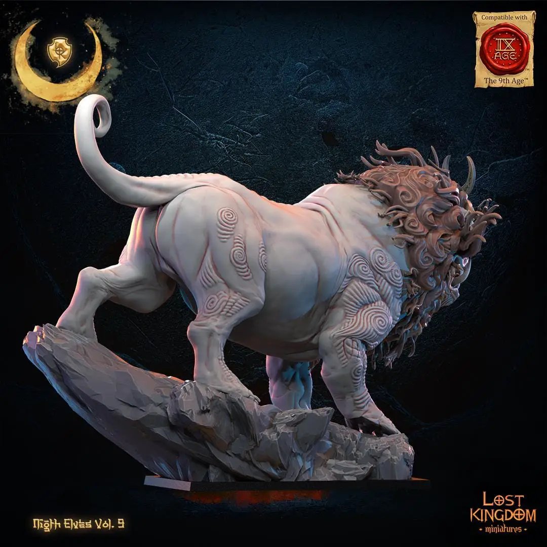 3D printed Night Elf Lion Beast miniature by Last Hope Miniatures from Lost Kingdom Miniatures, detailed fantasy creature with intricate design