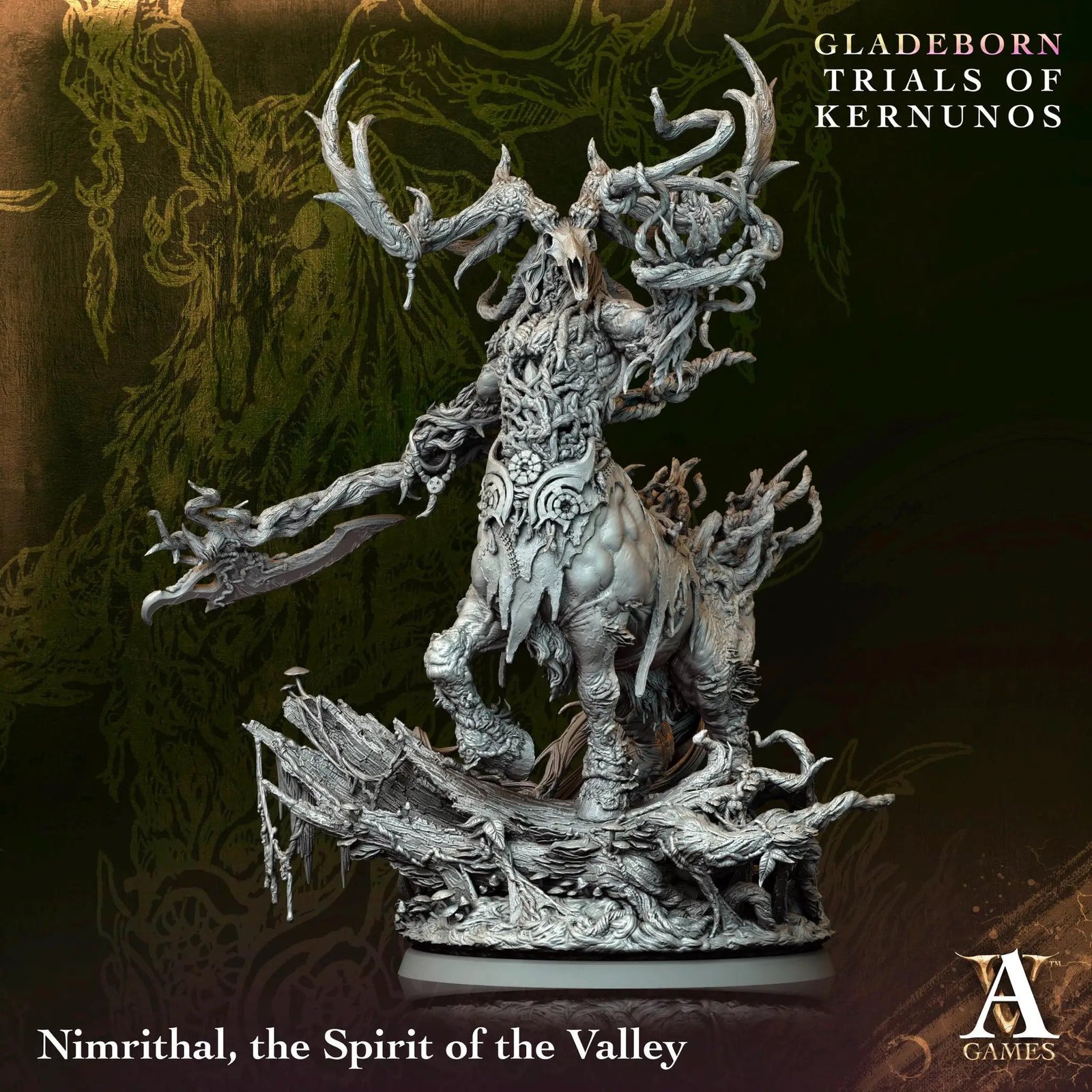 3D printed Nimrithal Spirit of the Valley miniature by Last Hope Miniatures for Archvillain Games, showing detailed fantasy character.