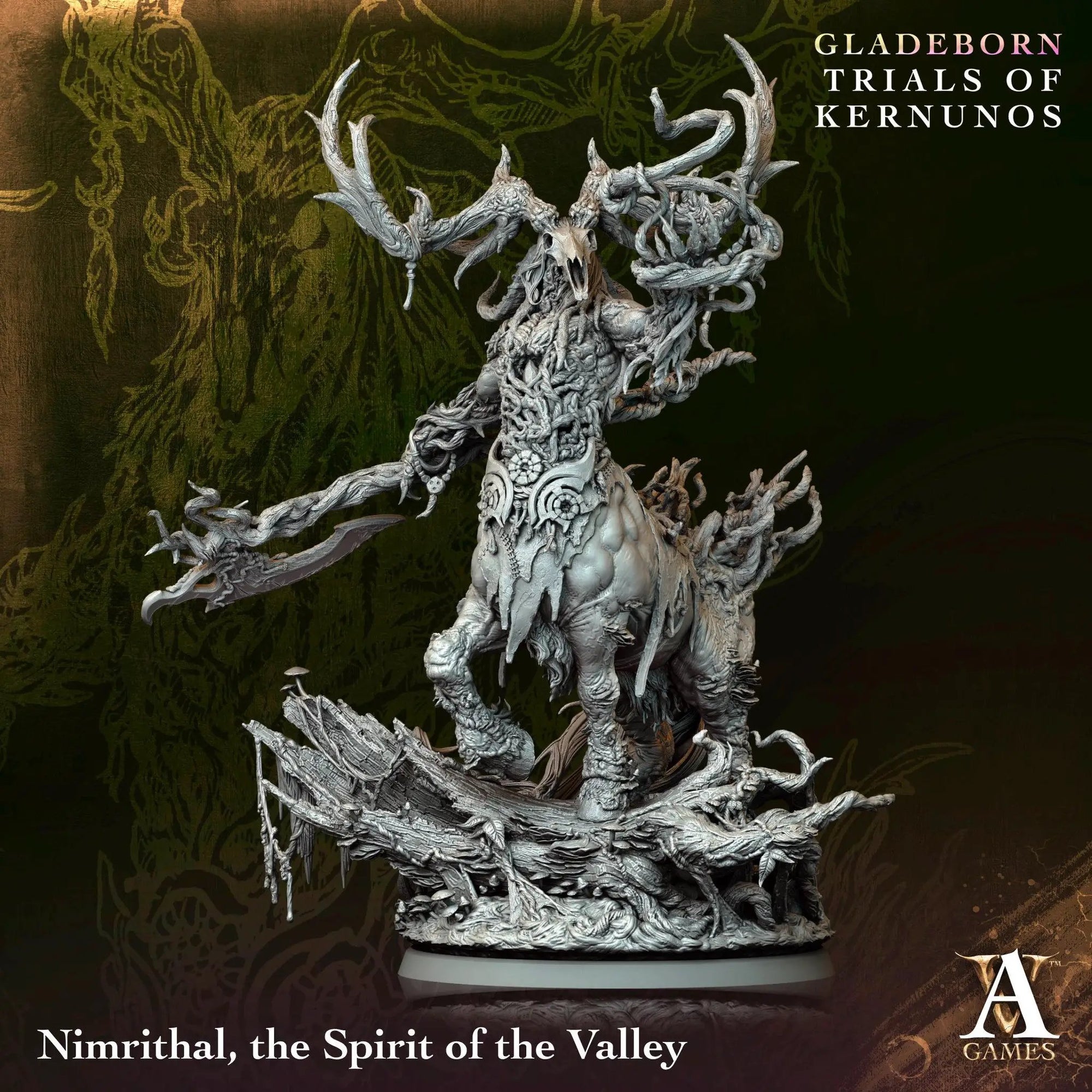 3D printed Nimrithal Spirit of the Valley miniature by Last Hope Miniatures for Archvillain Games, showing detailed fantasy character.