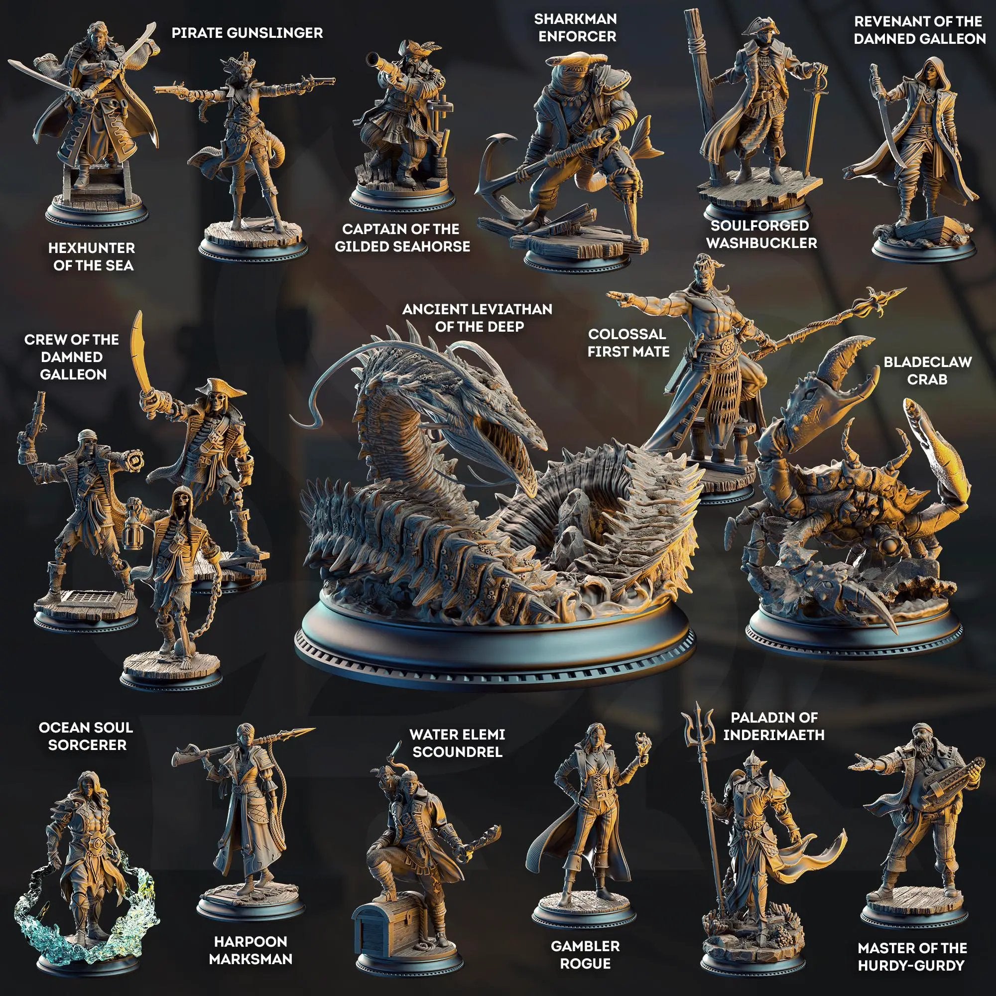 3D printed Ocean Soul Sorcerer miniature by Last Hope Miniatures, featuring intricate ocean-themed details and dynamic pose.