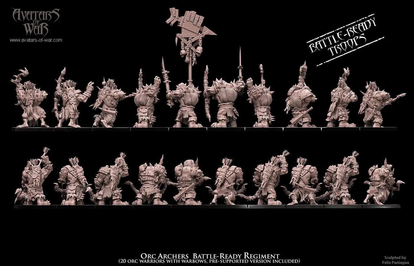 3D printed Orc Archers Regiment by Last Hope Miniatures, featuring detailed orc archers in battle-ready poses.