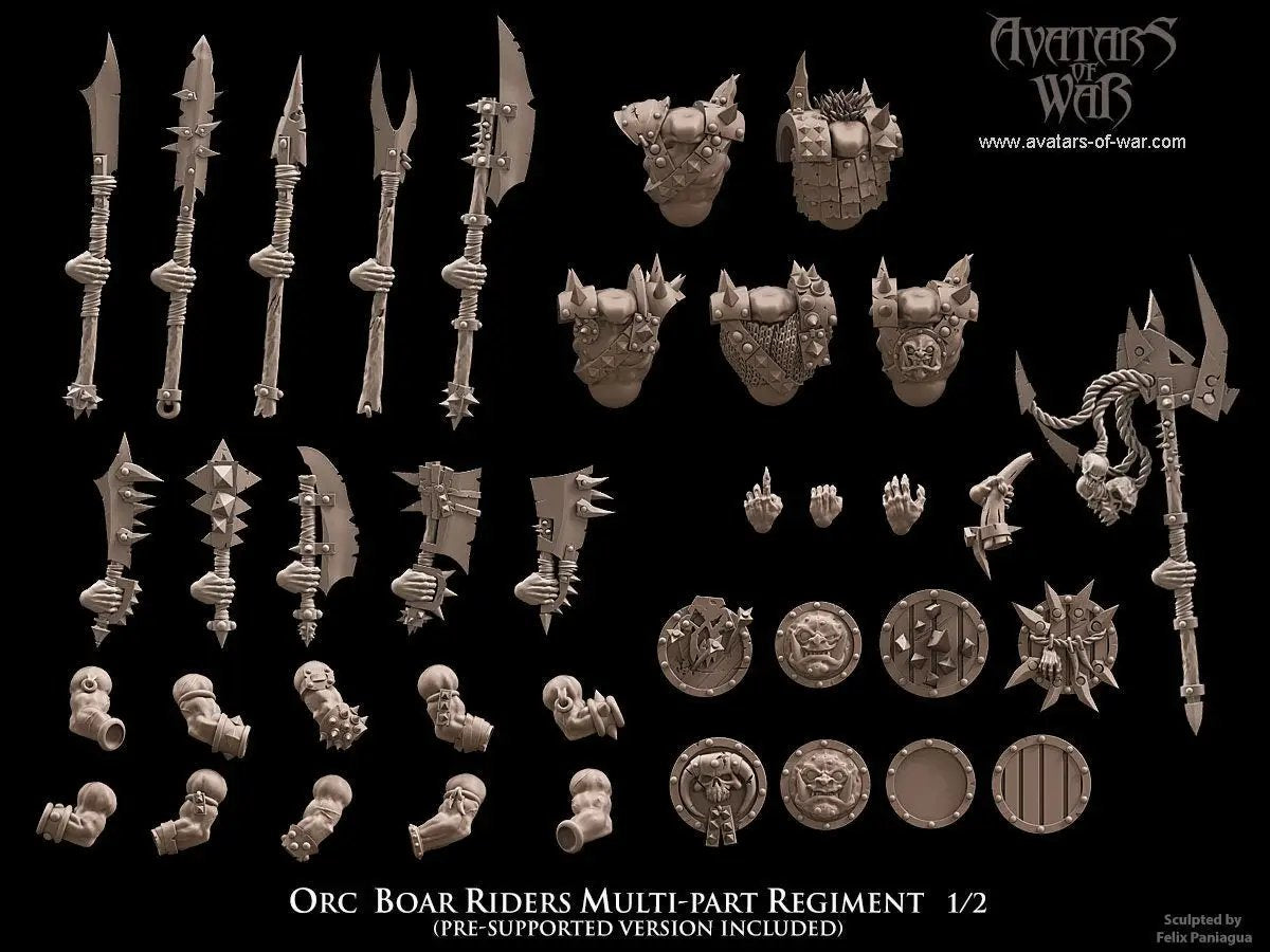 3D printed Orc Boar Rider Regiment miniature by Last Hope Miniatures, featuring orcs riding detailed boar figures.