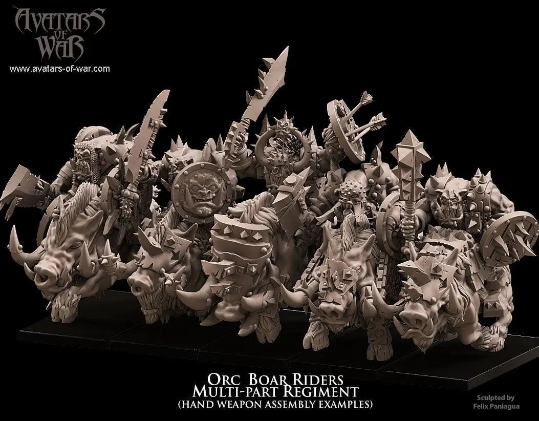 3D printed Orc Boar Rider Regiment miniature by Last Hope Miniatures, featuring orc warriors mounted on boars for tabletop gaming.