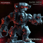 3D printed Orc BoneKrusha miniature by Dark Gods Miniatures, featuring detailed orc anatomy and intricate design on a plain background.