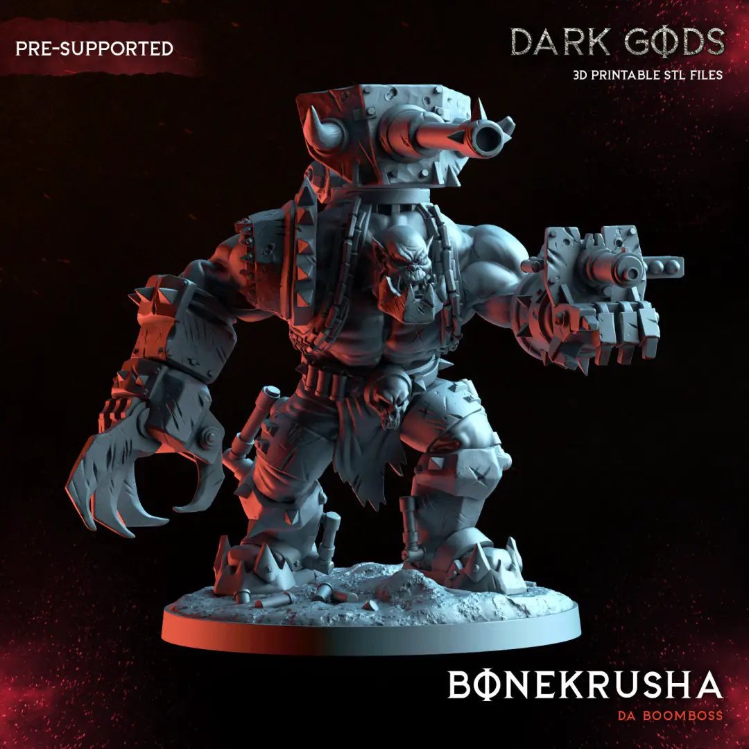 3D printed Orc BoneKrusha miniature from Dark Gods Miniatures by Last Hope Miniatures, featuring detailed orc warrior with weapon and armor