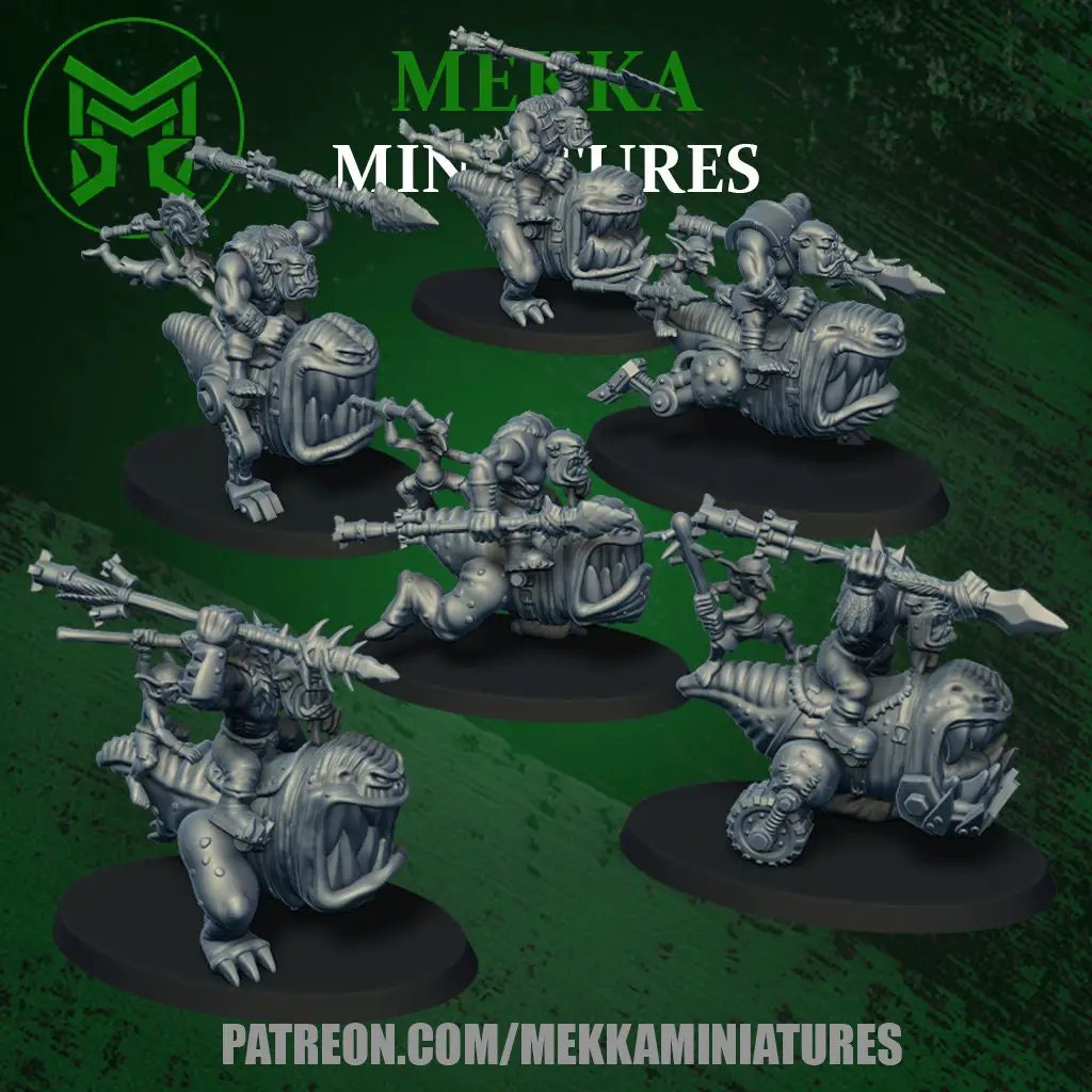 3D printed Orc Chompa Riders miniature by Last Hope Miniatures, featuring orcs riding Chompa creatures with detailed sculpting.