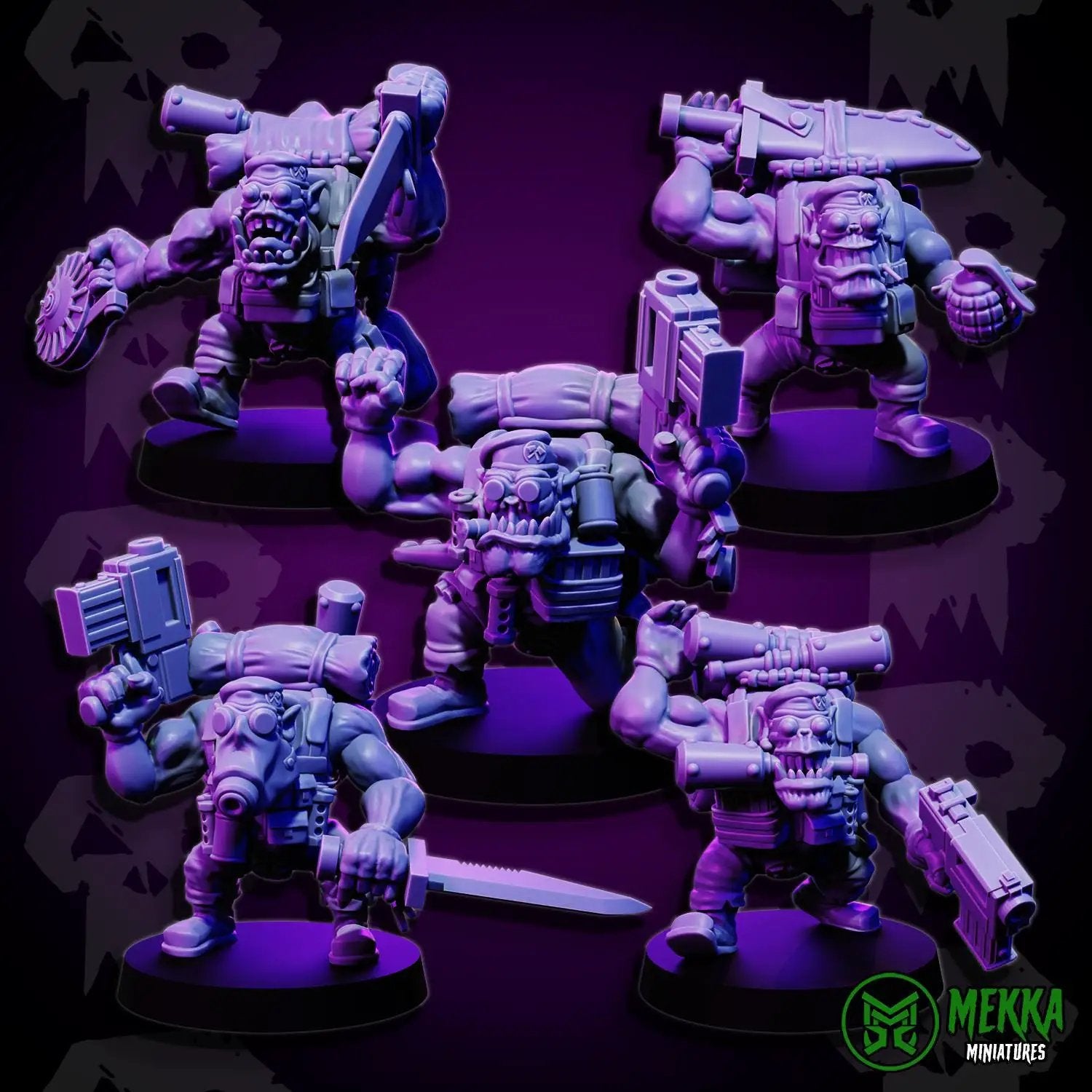 3D printed Orc Commando set by Last Hope Miniatures, featuring detailed orc figures in combat poses.