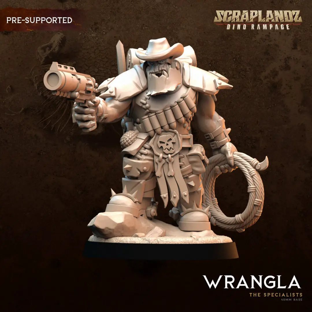 3D printed Orc cowboy miniatures by Last Hope Miniatures, featuring a rugged orc in cowboy attire with a western theme.