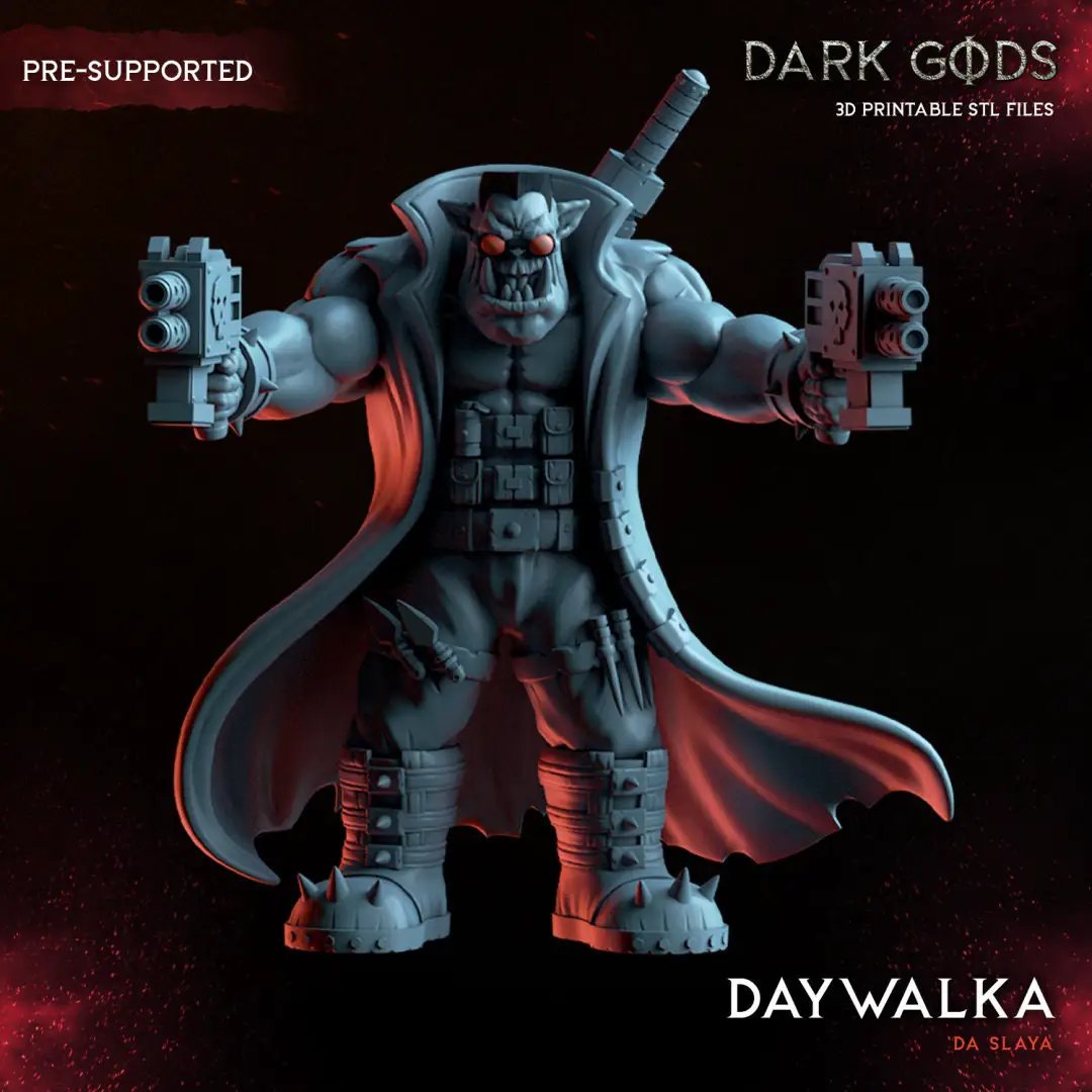 3D printed Orc Daywalka miniature by Dark Gods Miniatures, detailed orc figure with armor, produced by Last Hope Miniatures