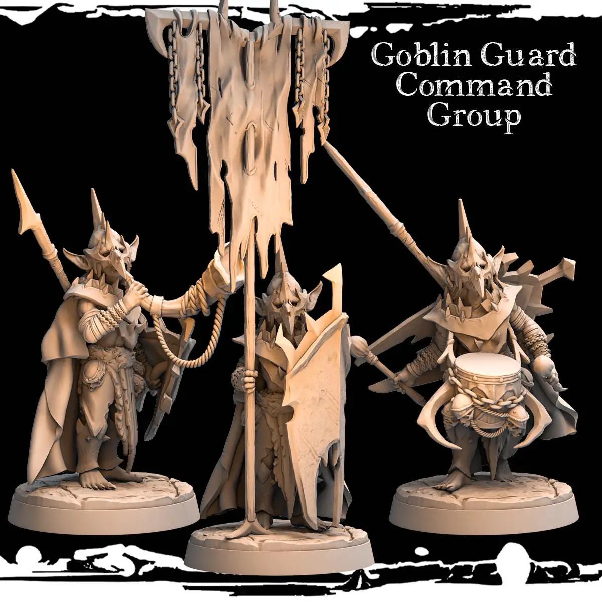 3D printed Orc Greenskin Command Group miniature by Last Hope Miniatures, featuring orc warriors with weapons and armor.