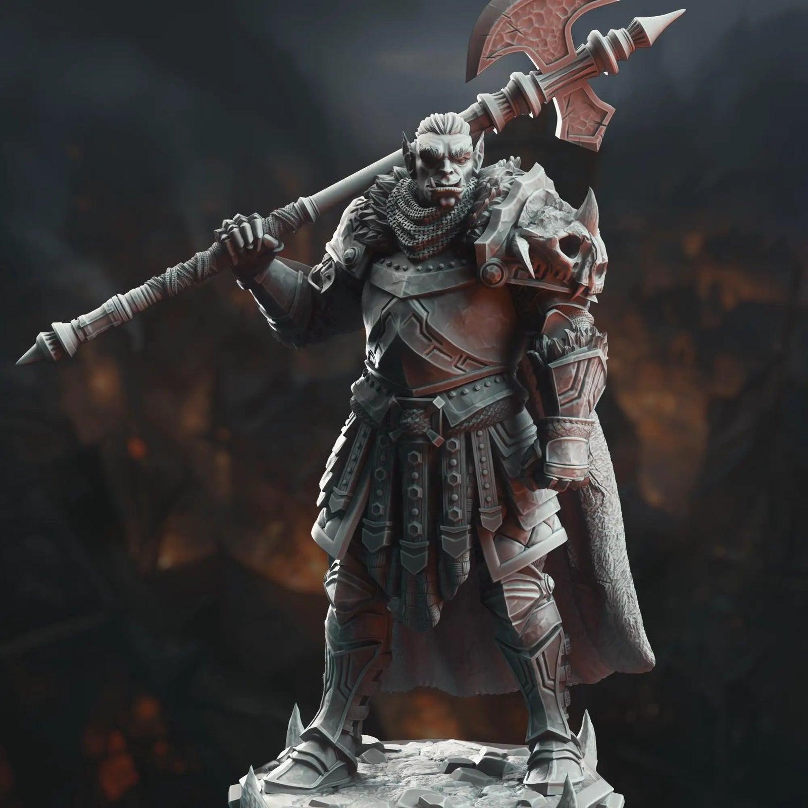 3D printed Orc Grimdark Knight miniature by Last Hope Miniatures, detailed orc warrior in dark armor from DM Stash collection