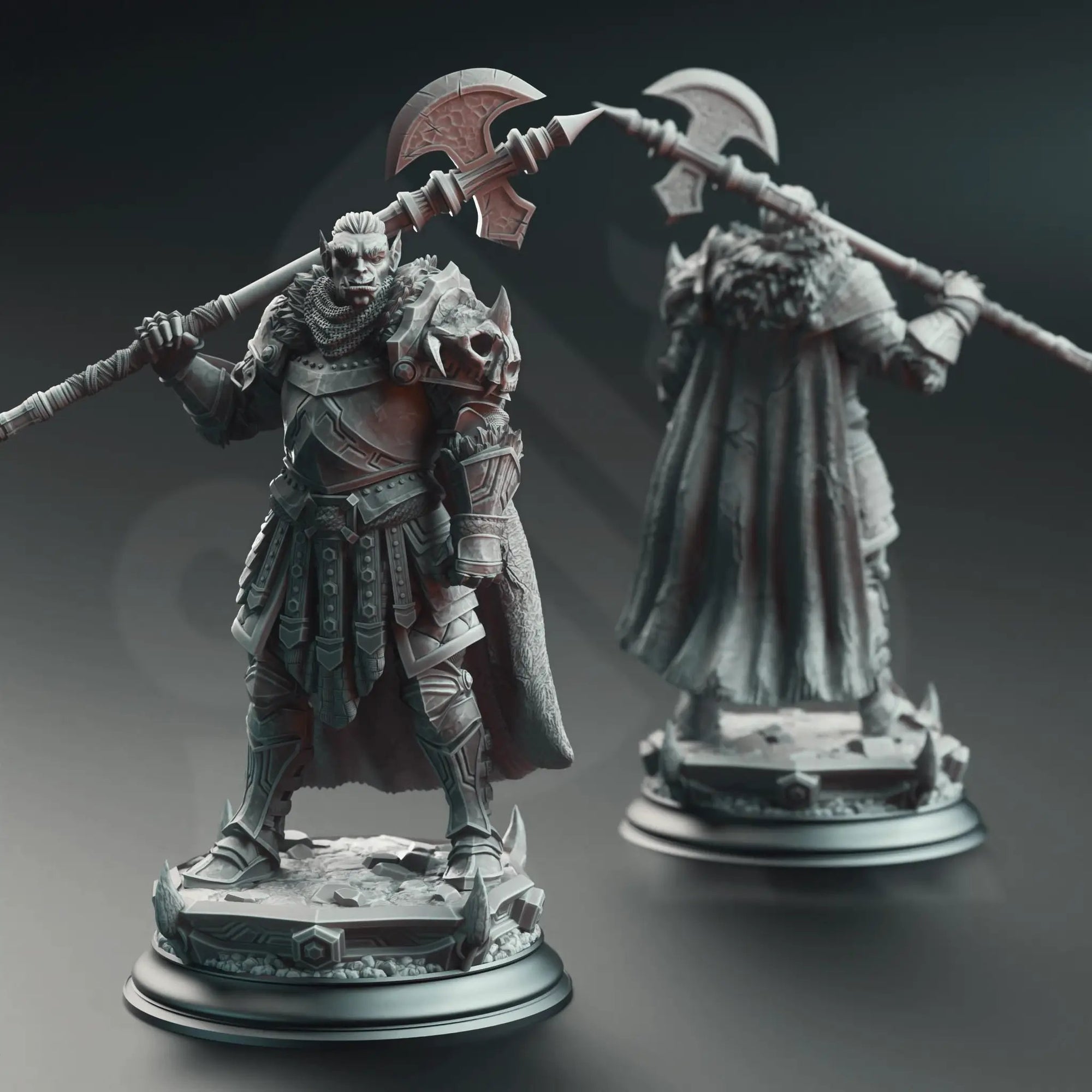 3D printed Orc Grimdark Knight miniature by Last Hope Miniatures, showcasing detailed armor and fierce battle-ready stance.