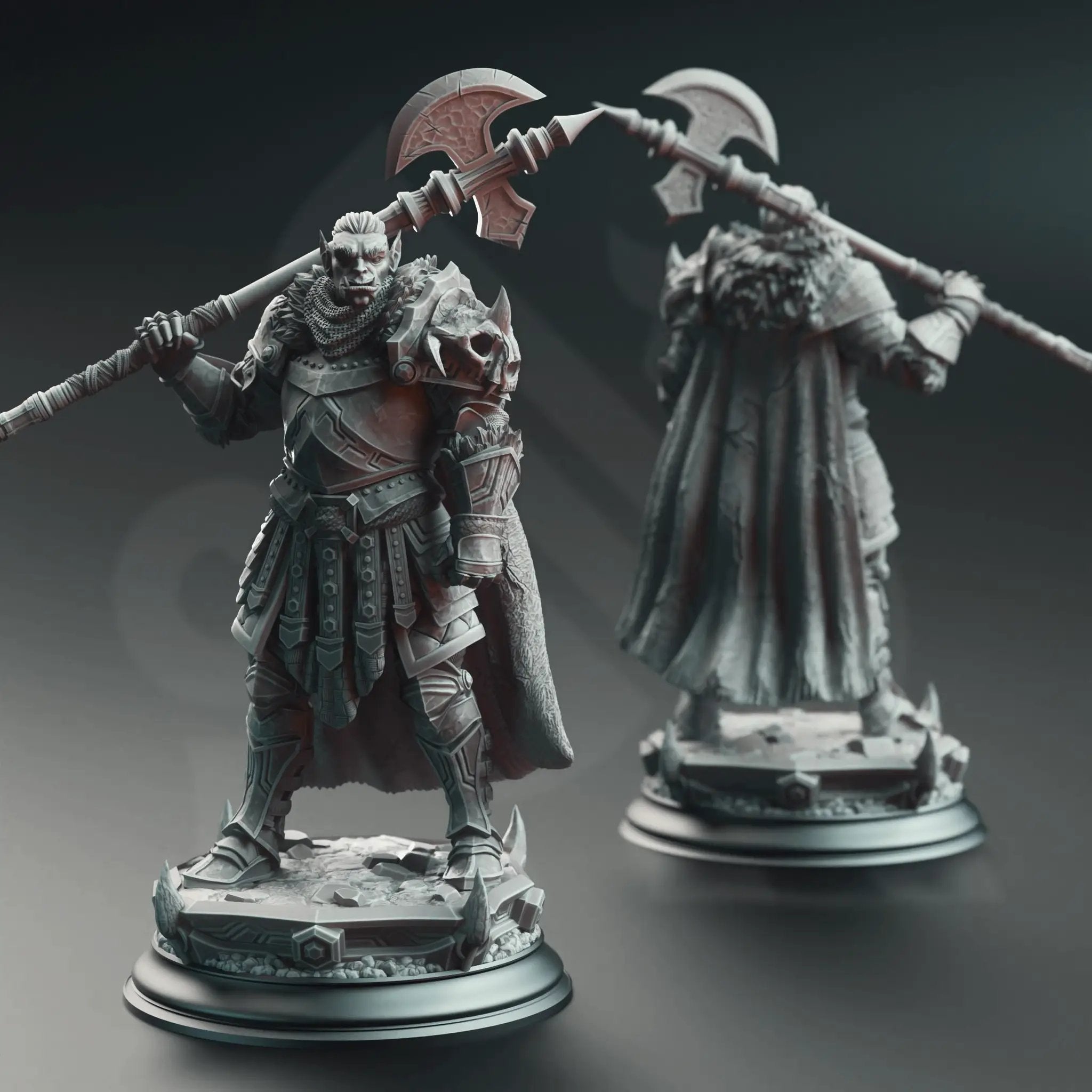 3D printed Orc Grimdark Knight miniature by Last Hope Miniatures, showcasing detailed armor and fierce battle-ready stance.