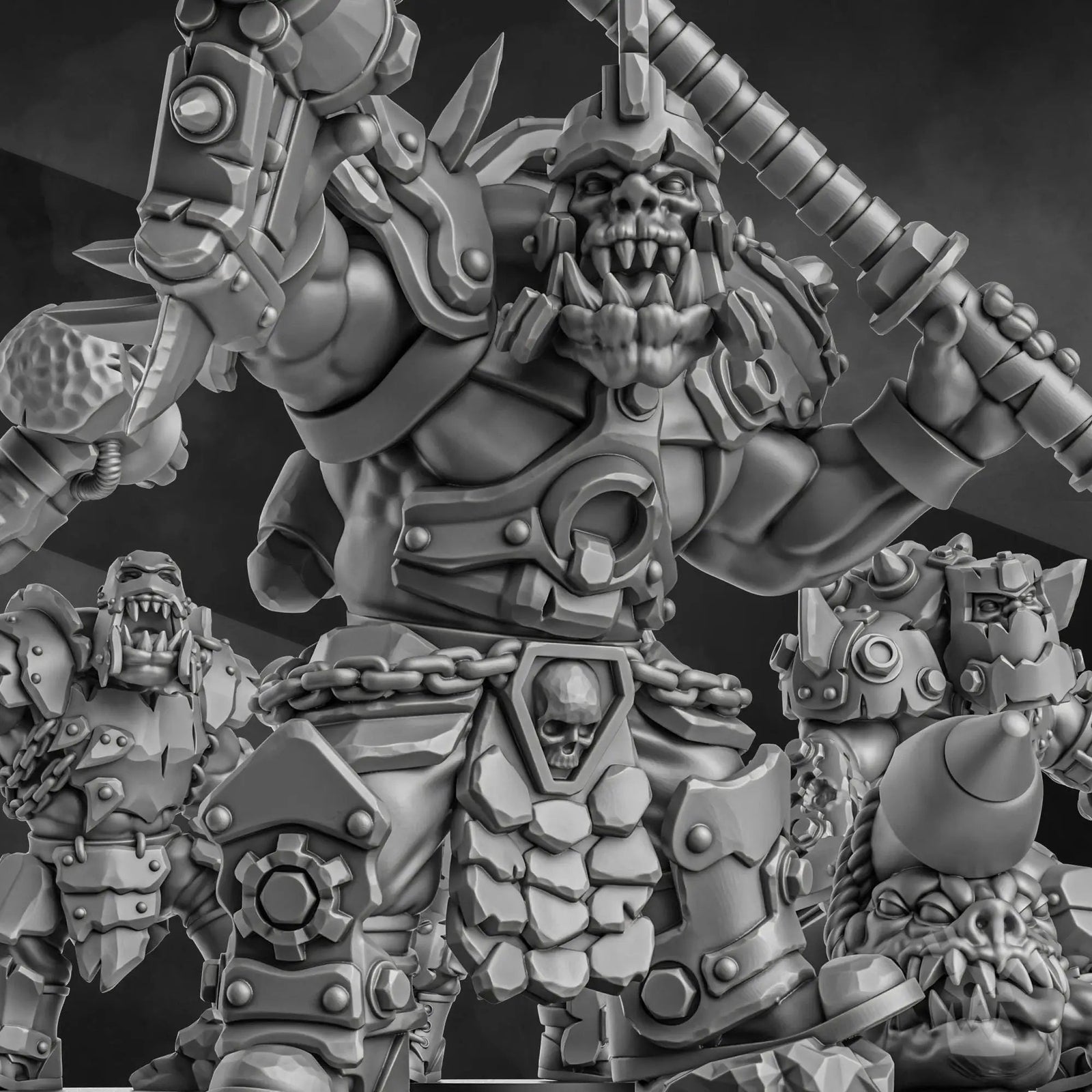 3D printed Orc head Crackaz Mob by DakkaDakka Miniatures, detailed green orc figure with fierce expression and textured skin.