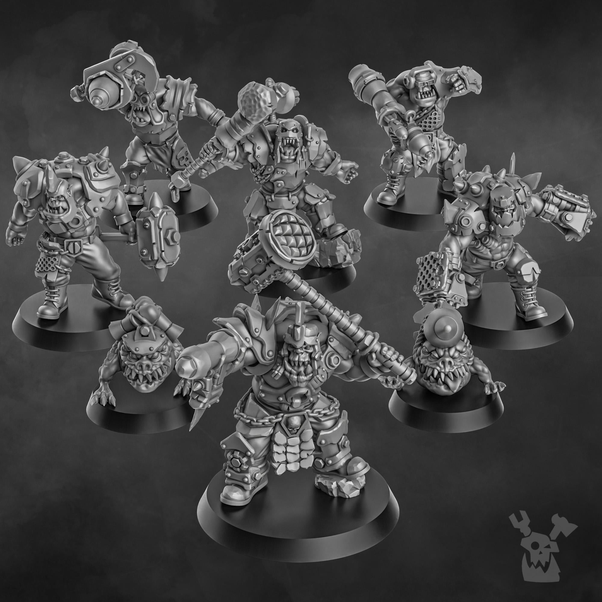 3D printed Orc head crackaz mob figure by DakkaDakka Miniatures, showcasing detailed orc head with cracked orc face design.
