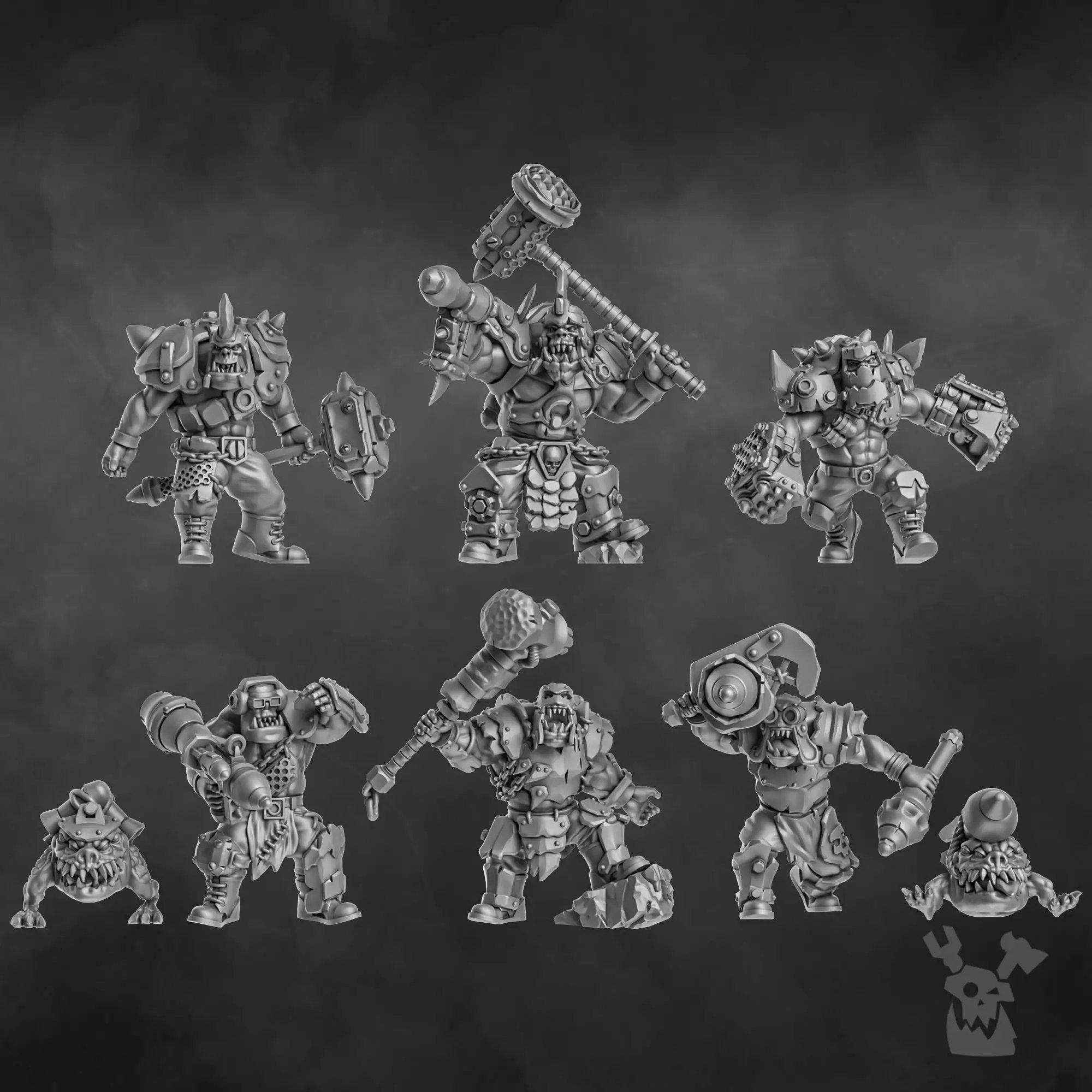 3D printed Orc head crackaz mob by DakkaDakka Miniatures, detailed orc figure from Last Hope Miniatures, shown from front angle.