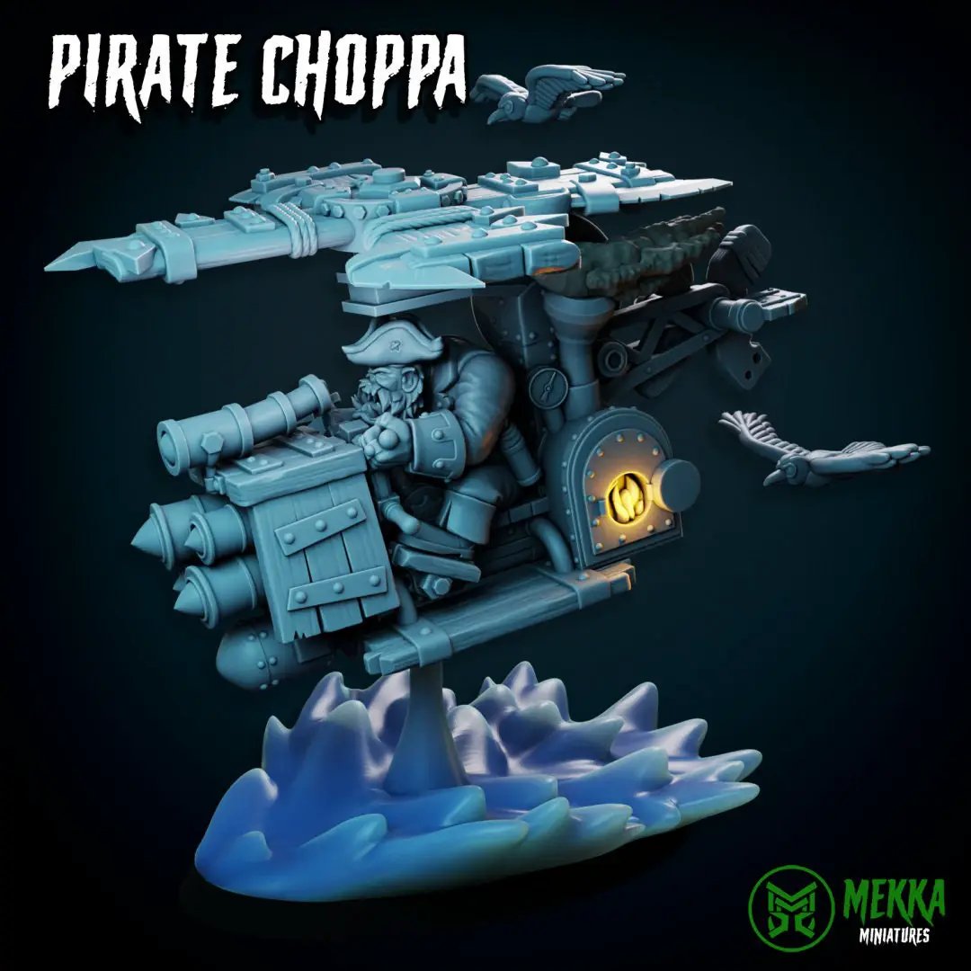 3D printed Orc Pirate Choppa miniature by Last Hope Miniatures for Mekka Miniatures, detailed orc with pirate weapon and armor.