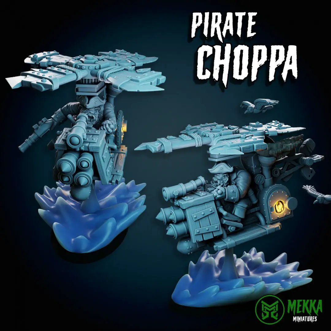3D printed Orc Pirate Choppa miniature by Last Hope Miniatures for Mekka Miniatures, featuring detailed orc pirate with weapon and armor.