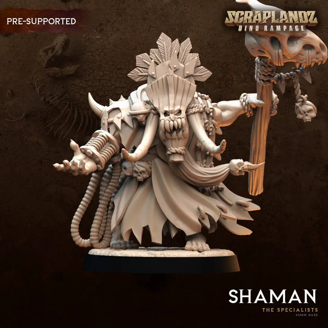 3D printed Orc Shaman miniature by Dark Gods Miniatures for Last Hope Miniatures, featuring detailed orc shaman with staff and ceremonial attire.
