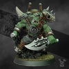 3D printed Ork Boss Smirknife miniature by DakkaDakka Miniatures, displayed in detailed green plastic with intricate weapon design.
