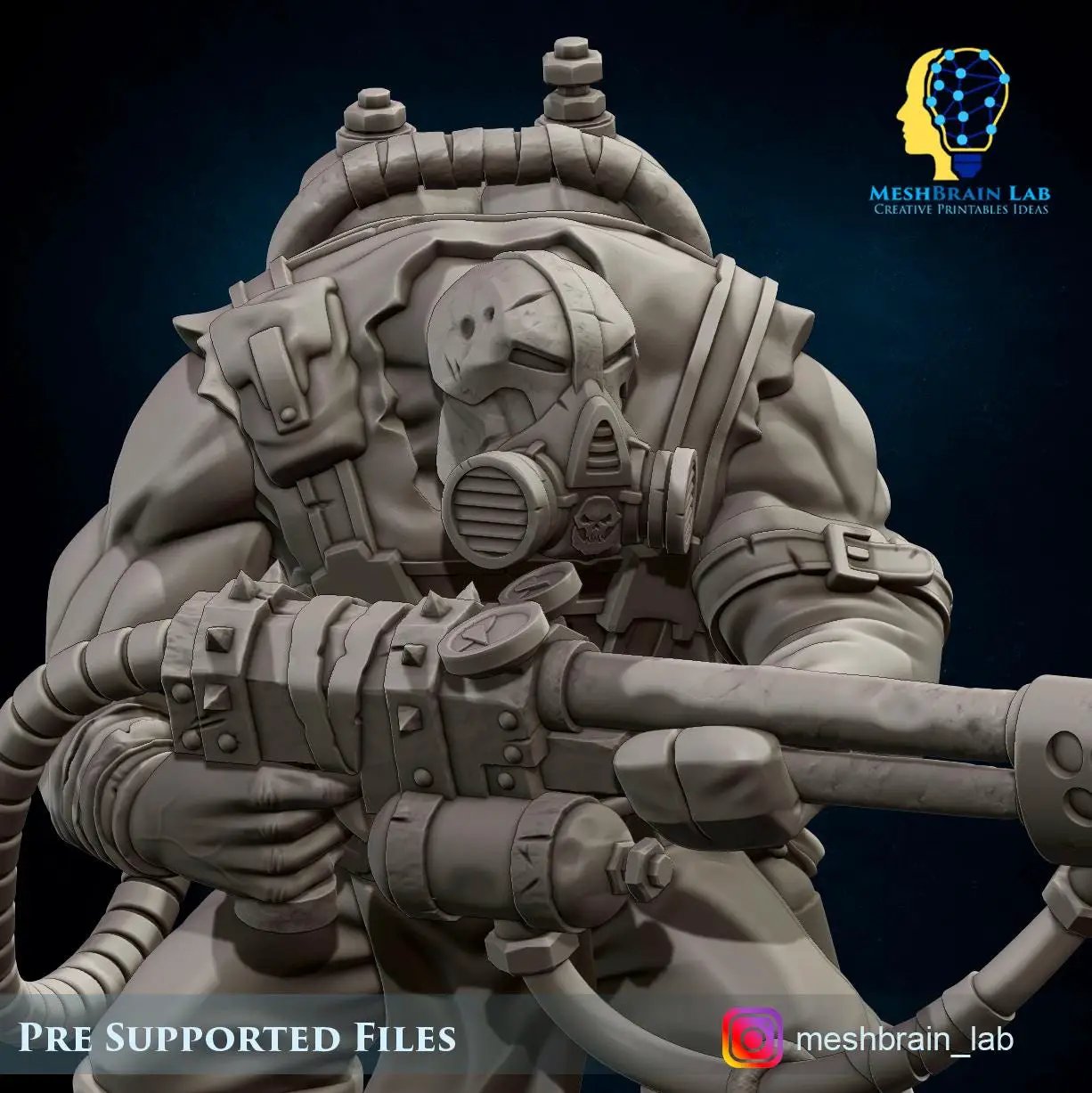3D printed Ork Commando miniature with flamethrower by Last Hope Miniatures, detailed green orc figure for tabletop games